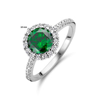 vDam Ring Groen En Wit Zirkonia Halo Zilver Gerhodineerd 1336132 Maat 17¾