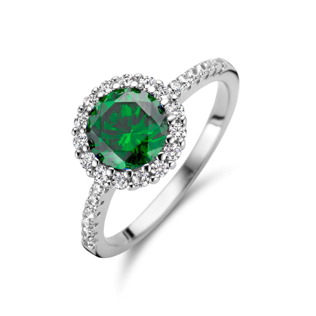 vDam Ring Groen En Wit Zirkonia Halo Zilver Gerhodineerd 1336133
