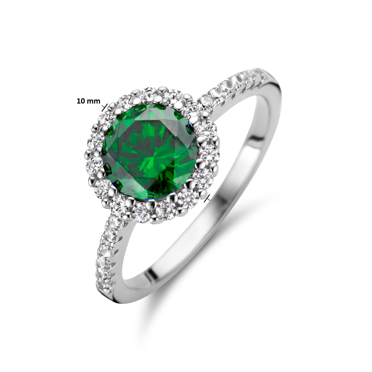 vDam Ring Groen En Wit Zirkonia Halo Zilver Gerhodineerd 1336133 Maat 18½