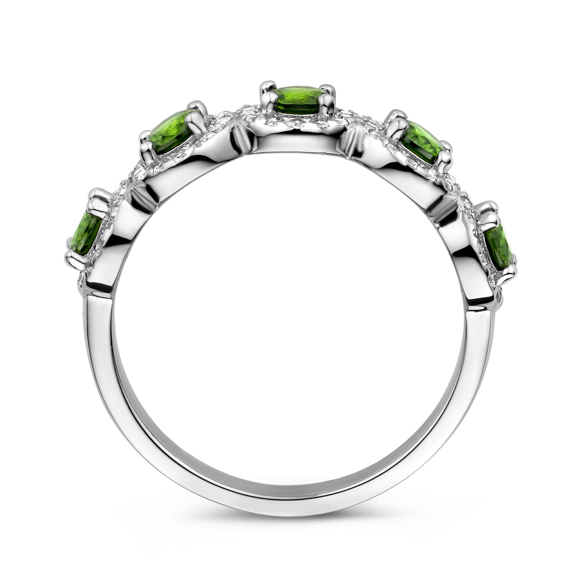 vDam Ring Groen En Wit Zirkonia Halo Zilver Gerhodineerd 1336742 Maat 17¾