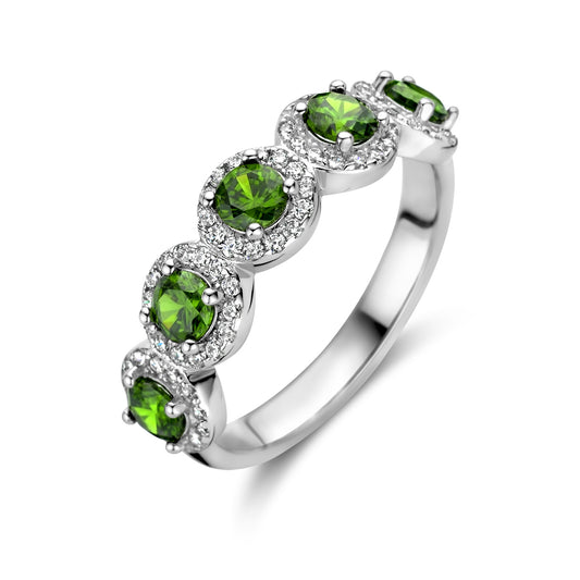 vDam Ring Groen En Wit Zirkonia Halo Zilver Gerhodineerd 1336744