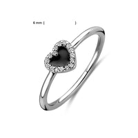 vDam Ring Hart, Zirkonia En Zwart Emaille Halo Zilver Gerhodineerd 1338598 Maat 17¾