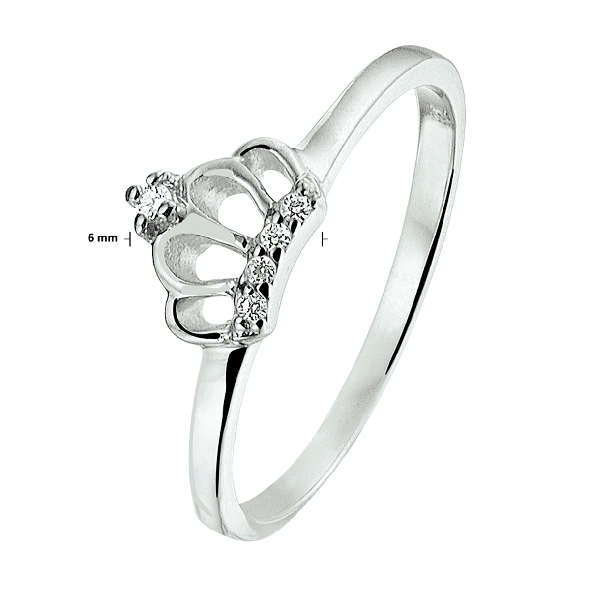 vDam Ring Kroon Zirkonia Zilver Gerhodineerd 1328202 Maat 15