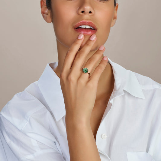 vDam Ring Malachiet Zilver Gerhodineerd 1337139 Maat 17¼