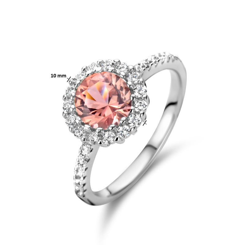 vDam Ring Morganiet Zirkonia En Wit Zirkonia Halo Zilver Gerhodineerd 1335846 Maat 18½