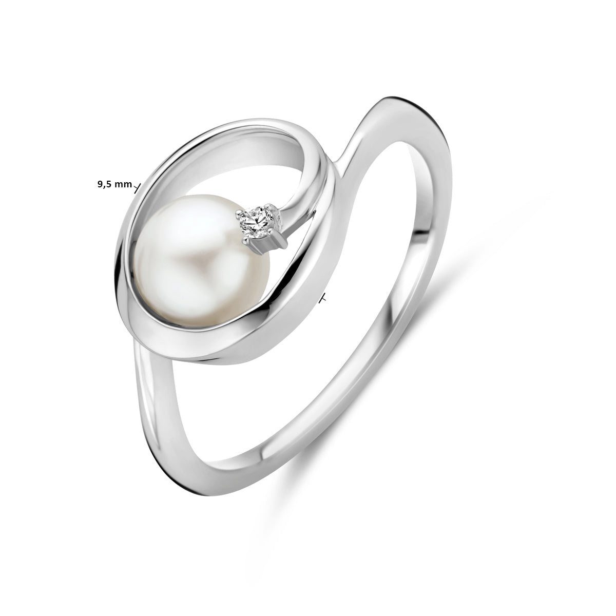 vDam Ring Ovaal Parel En Zirkonia 9,5 Mm Zilver Gerhodineerd 1339752 Maat 17¼