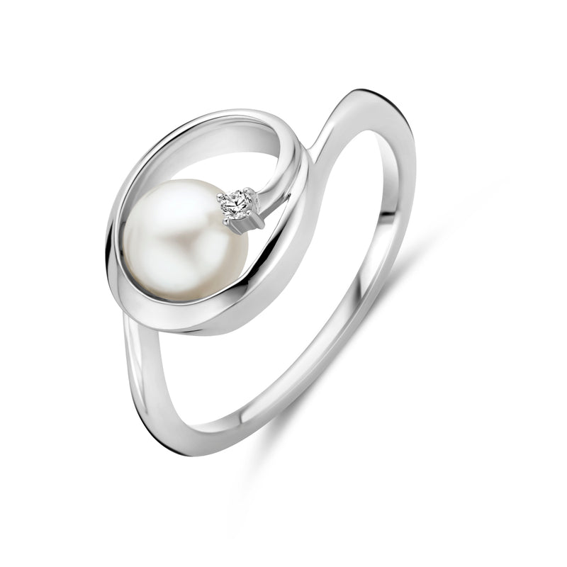 vDam Ring Ovaal Parel En Zirkonia 9,5 Mm Zilver Gerhodineerd 1339752