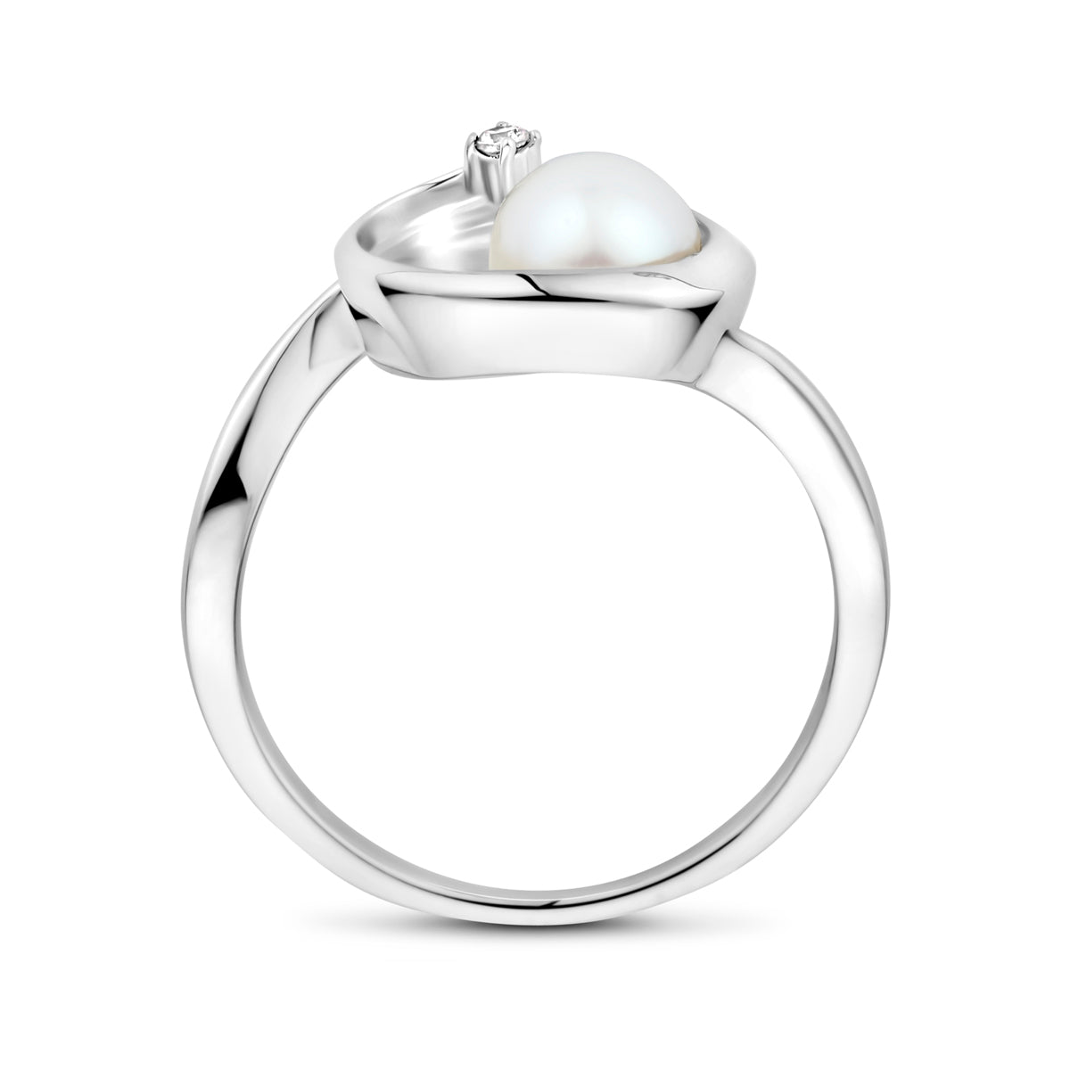 vDam Ring Ovaal Parel En Zirkonia 9,5 Mm Zilver Gerhodineerd 1339752 Maat 17¼