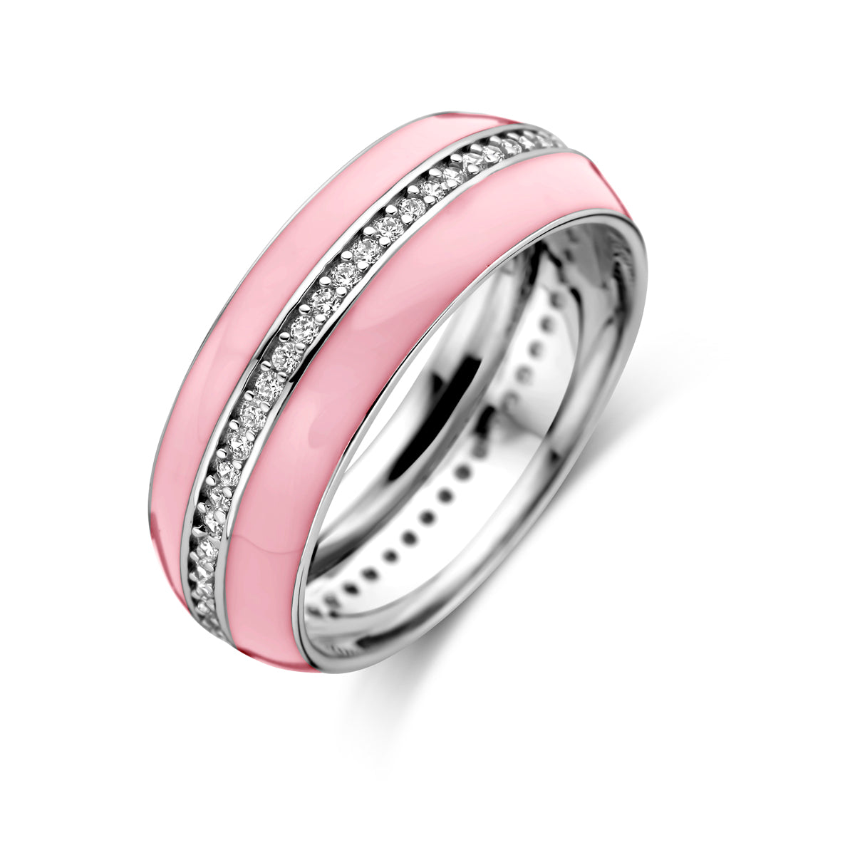 vDam Ring Roze Emaille En Zirkonia Zilver Gerhodineerd 1338707