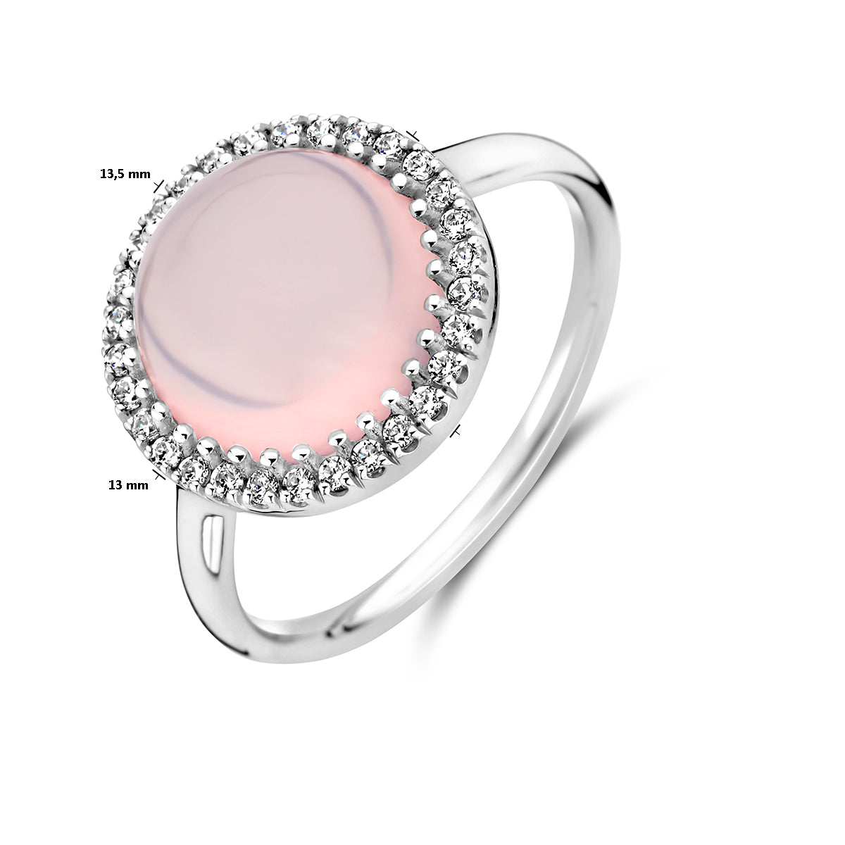 vDam Ring Rozenkwarts En Zirkonia Halo Zilver Gerhodineerd 1337909 Maat 16½