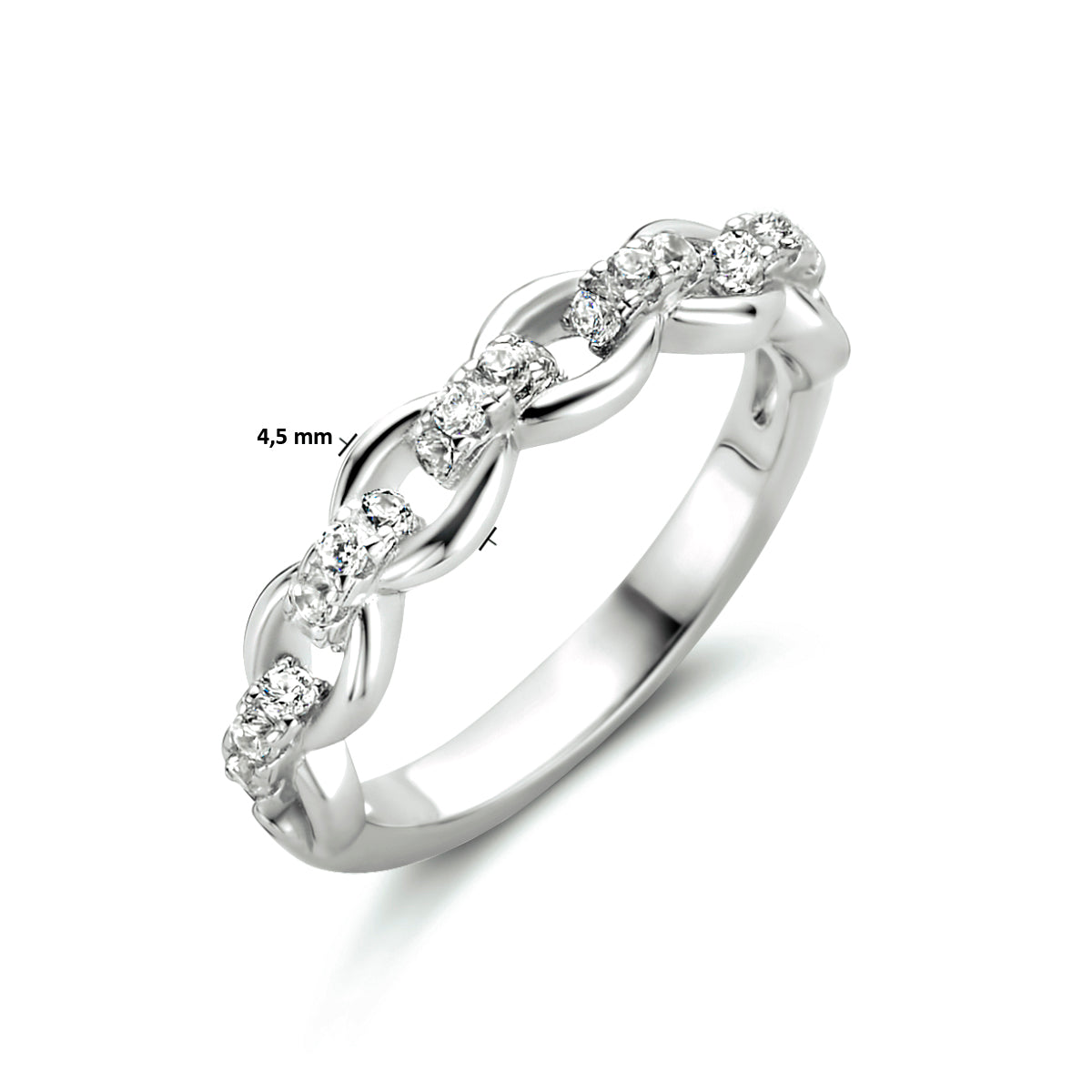 vDam Ring Schakel Zirkonia Zilver Gerhodineerd 1334131 Maat 17¾