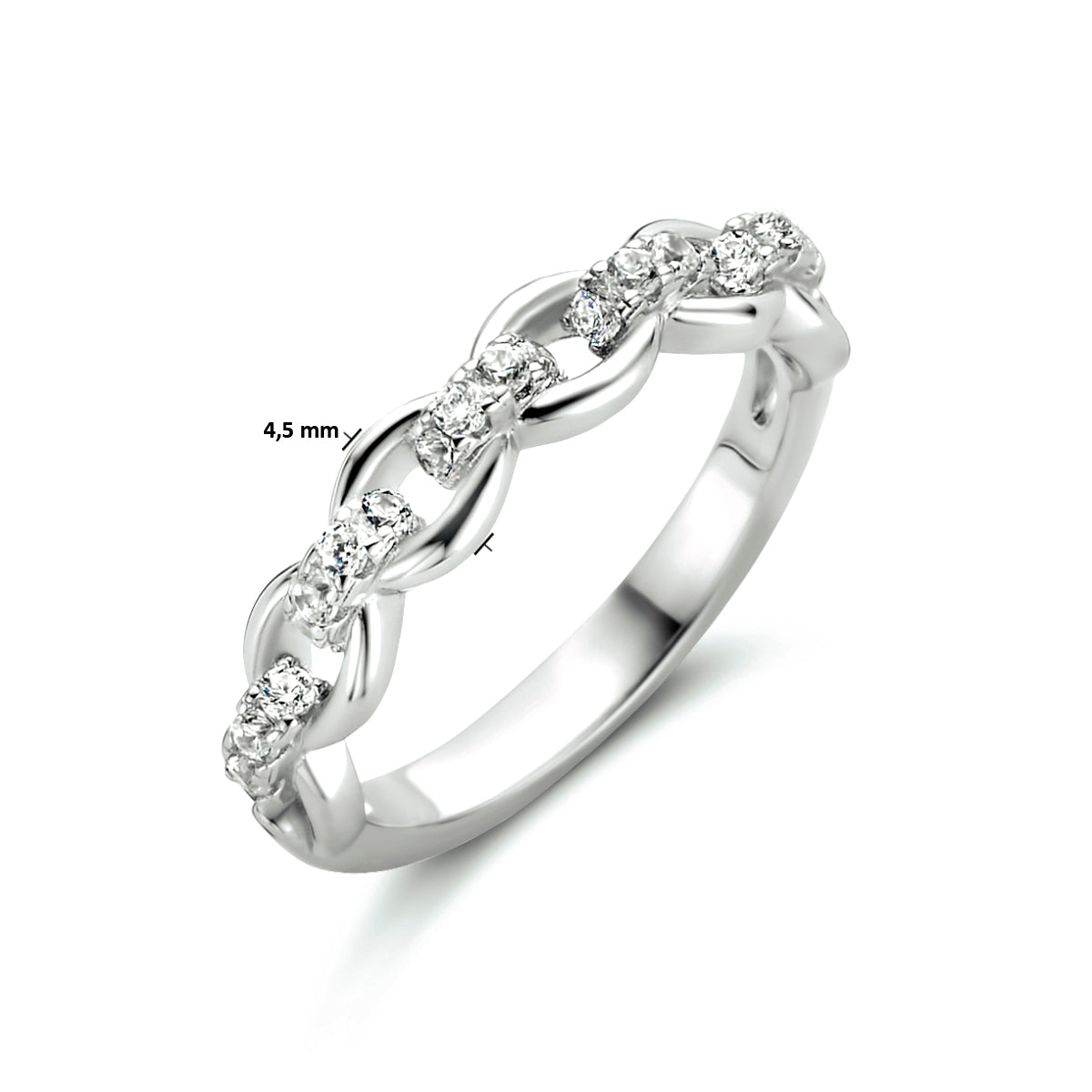 vDam Ring Schakel Zirkonia Zilver Gerhodineerd 1334132 Maat 18½