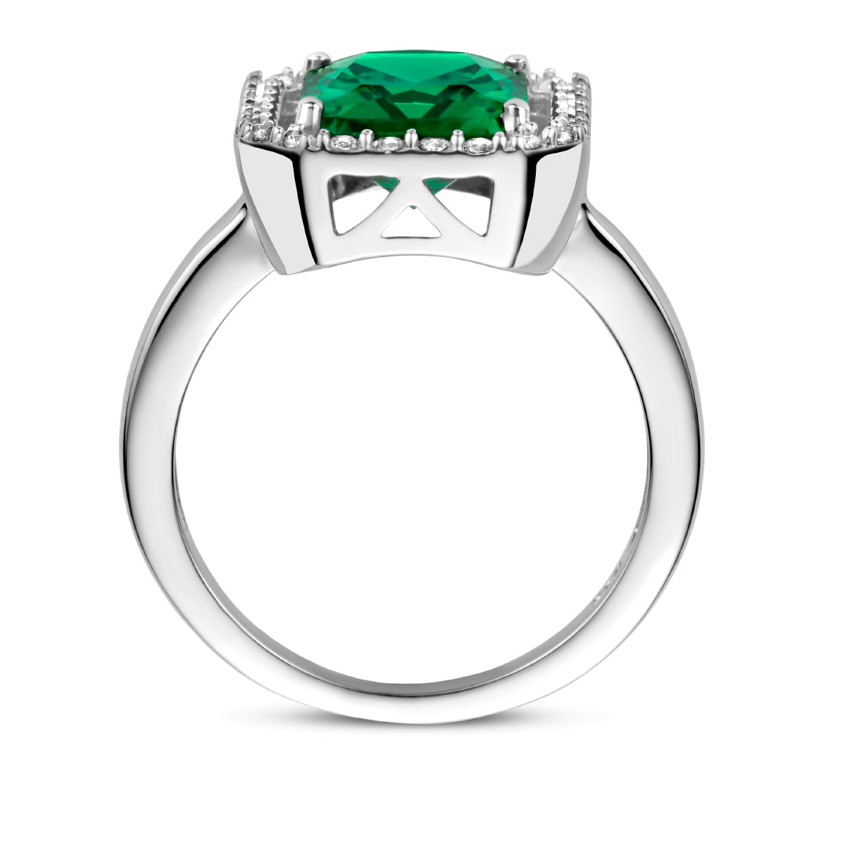 vDam Ring Synth Smaragd En Zirkonia Halo Zilver Gerhodineerd 1335150 Maat 16½