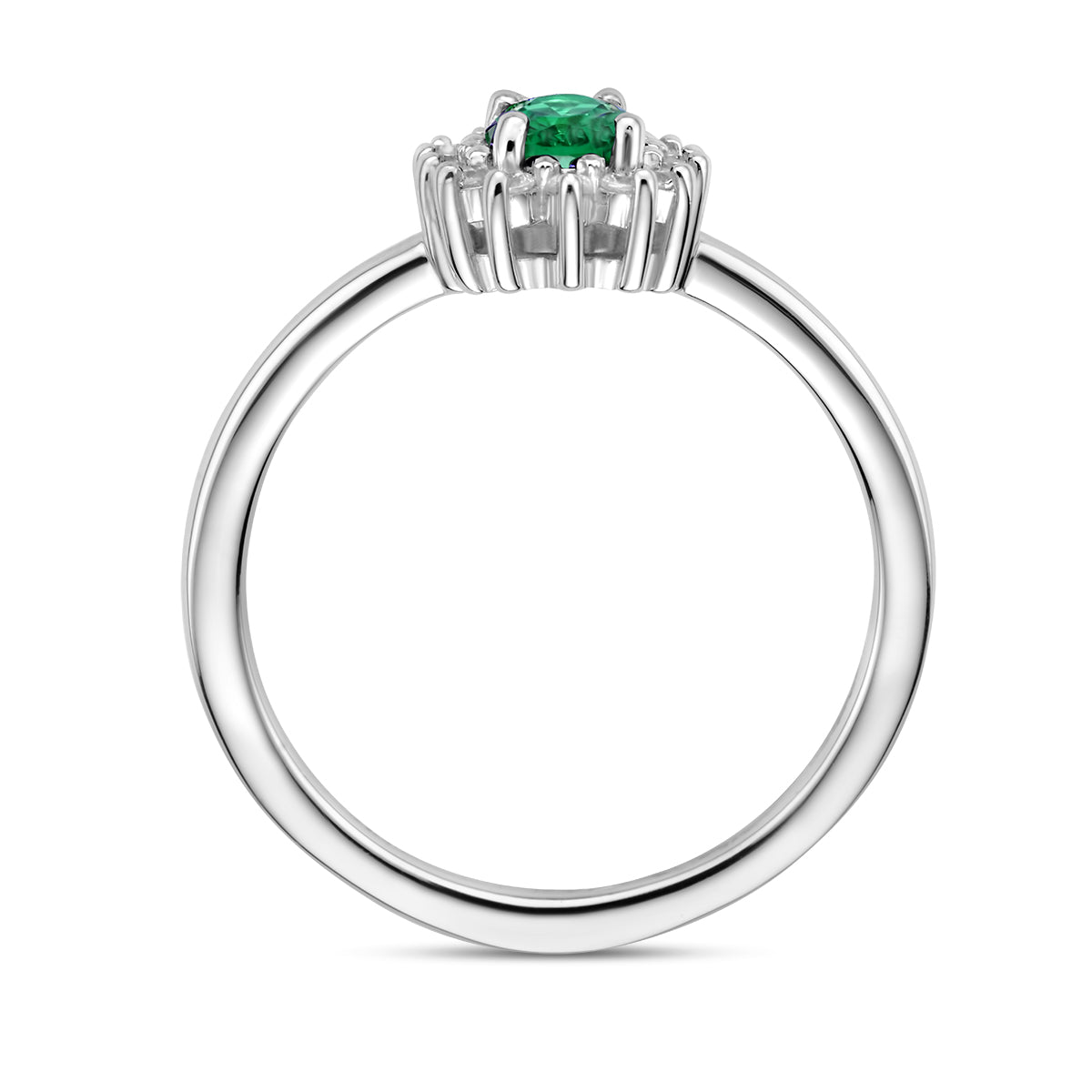 vDam Ring Synth Smaragd En Zirkonia Halo Zilver Gerhodineerd 1336551 Maat 18½