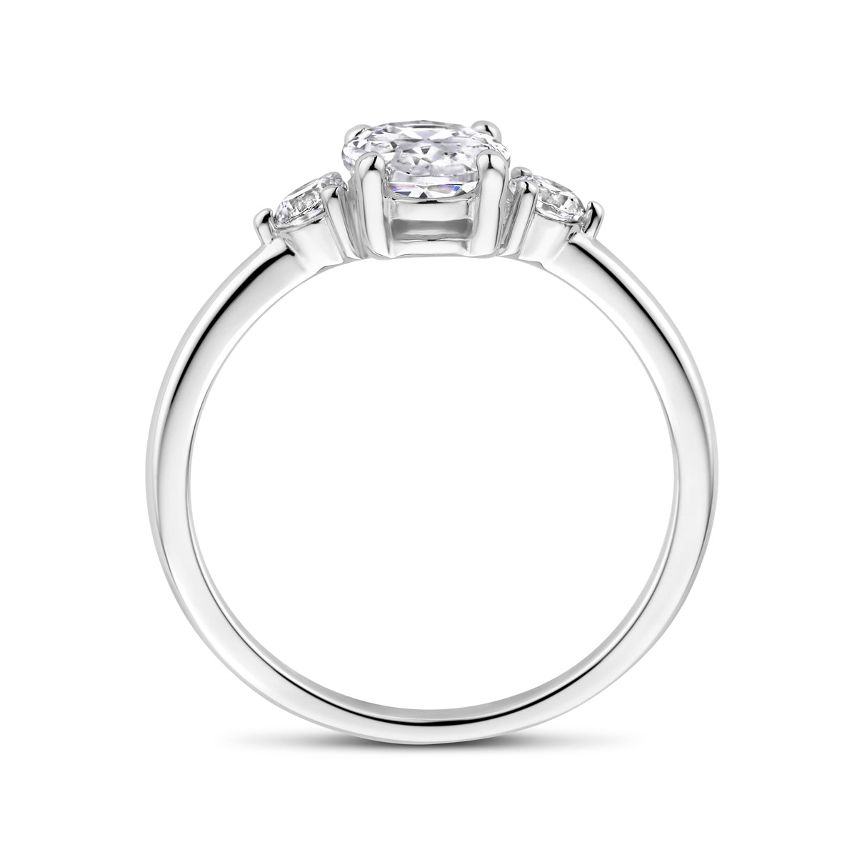 vDam Ring Trilogie Zirkonia 8 X 6 Mm Zilver Gerhodineerd 1338918 Maat 17¼