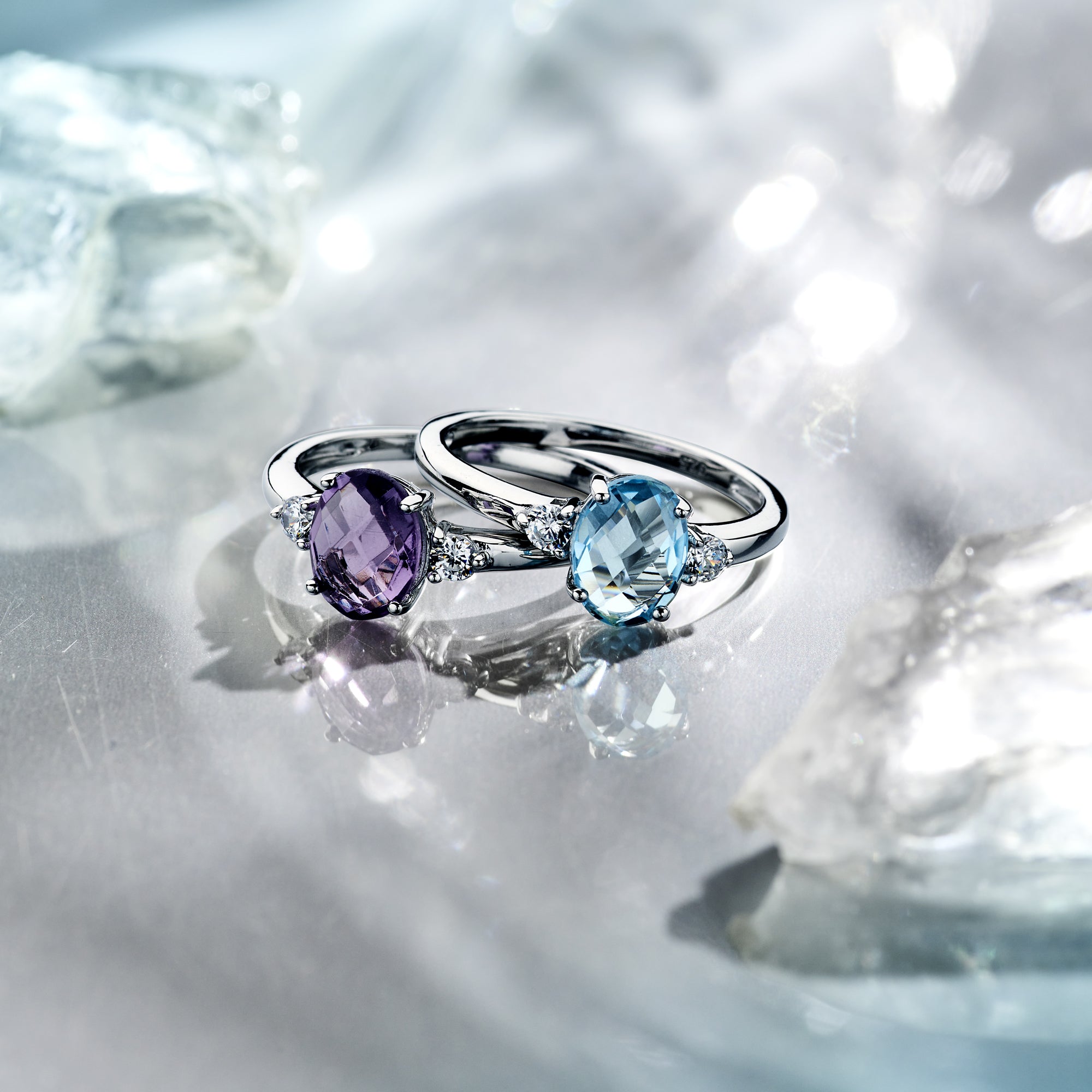 vDam Ring Trilogie Zirkonia En Blauw Topaas Zilver Gerhodineerd 1337798 Maat 17¾