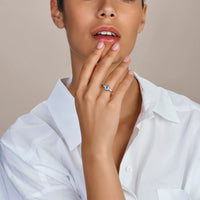 vDam Ring Trilogie Zirkonia En Blauw Topaas Zilver Gerhodineerd 1337798 Maat 17¾