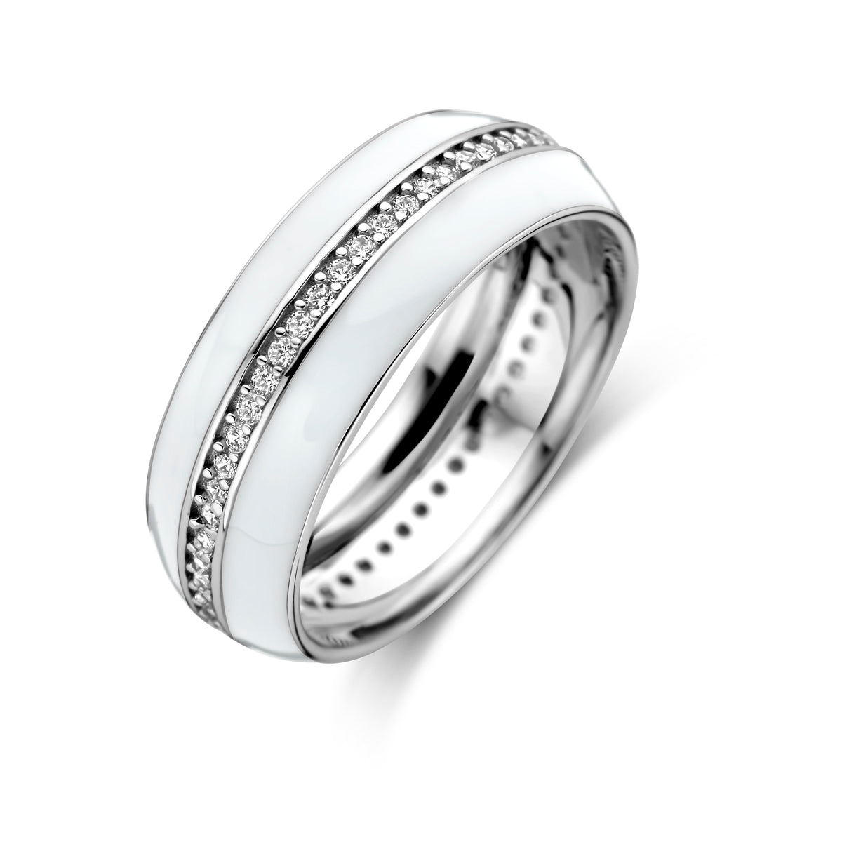vDam Ring Wit Emaille En Zirkonia Zilver Gerhodineerd 1338709