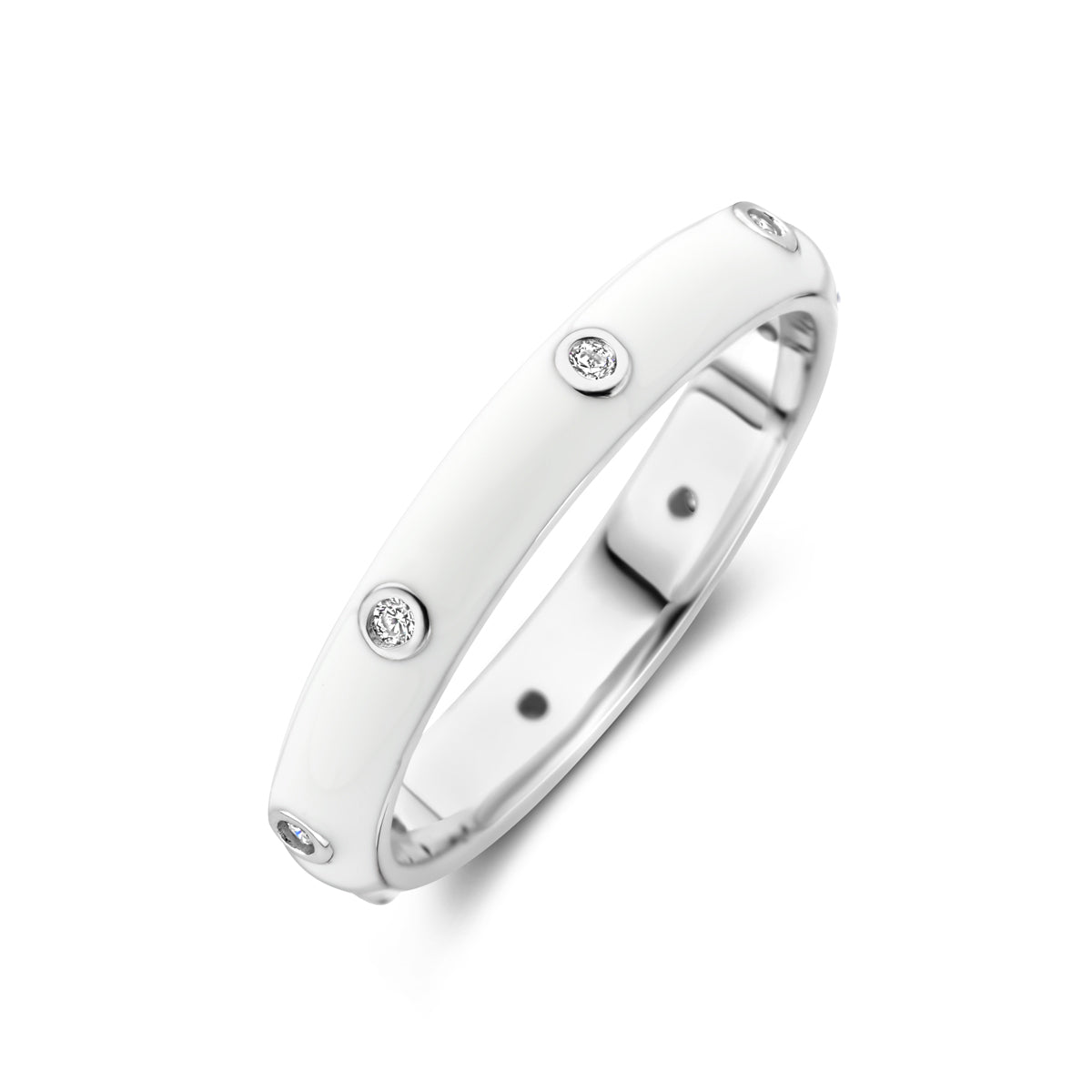 vDam Ring Wit Emaille En Zirkonia Zilver Gerhodineerd 1338932