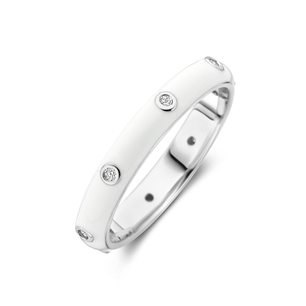 vDam Ring Wit Emaille En Zirkonia Zilver Gerhodineerd 1338934
