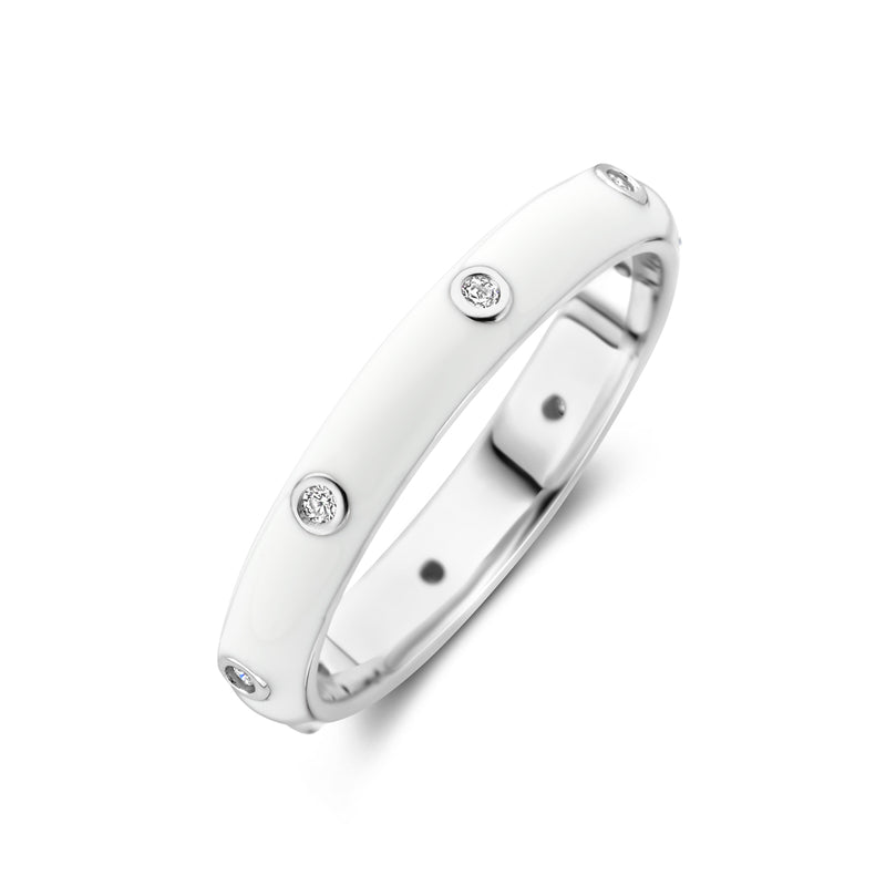 vDam Ring Wit Emaille En Zirkonia Zilver Gerhodineerd 1338934