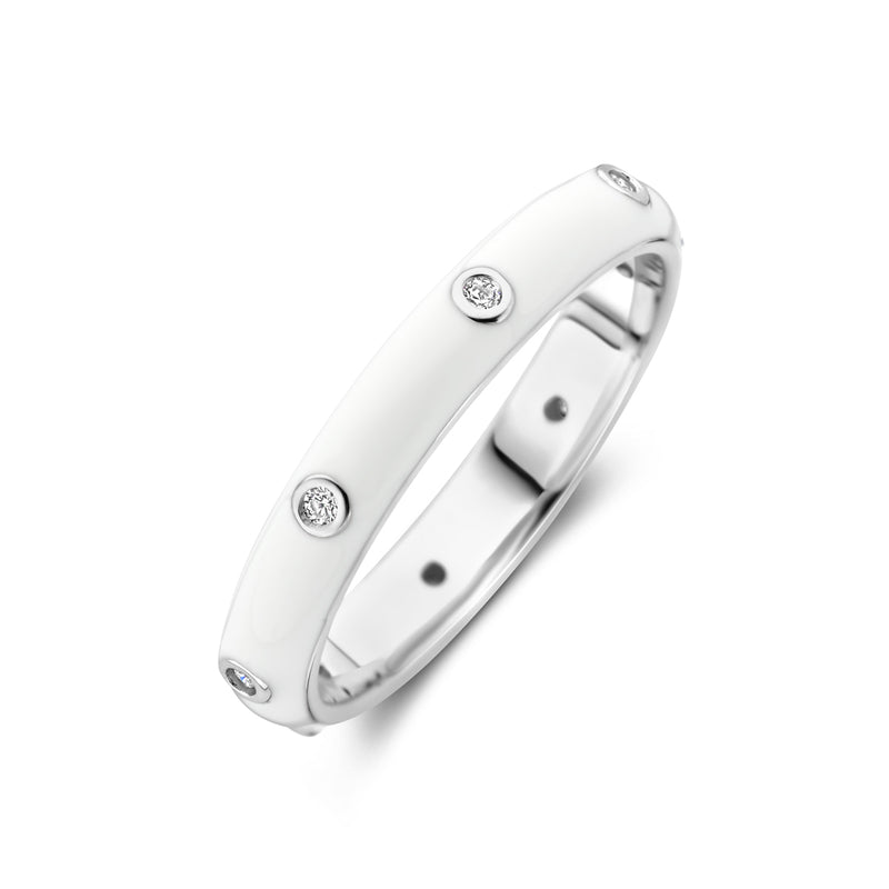 vDam Ring Wit Emaille En Zirkonia Zilver Gerhodineerd 1338935