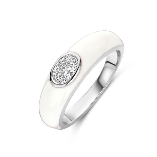 vDam Ring Wit Emaille En Zirkonia Zilver Gerhodineerd 1339928