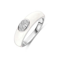 vDam Ring Wit Emaille En Zirkonia Zilver Gerhodineerd 1339929