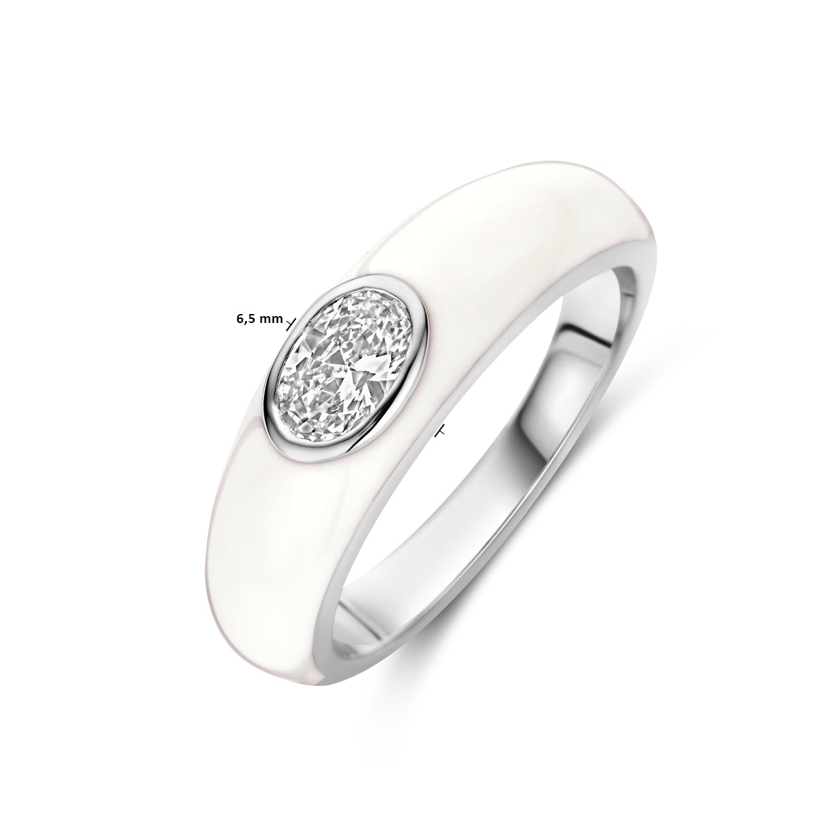 vDam Ring Wit Emaille En Zirkonia Zilver Gerhodineerd 1339930 Maat 17¾