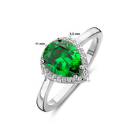 vDam Ring Wit En Groen Zirkonia Halo Zilver Gerhodineerd 1339058 Maat 16½