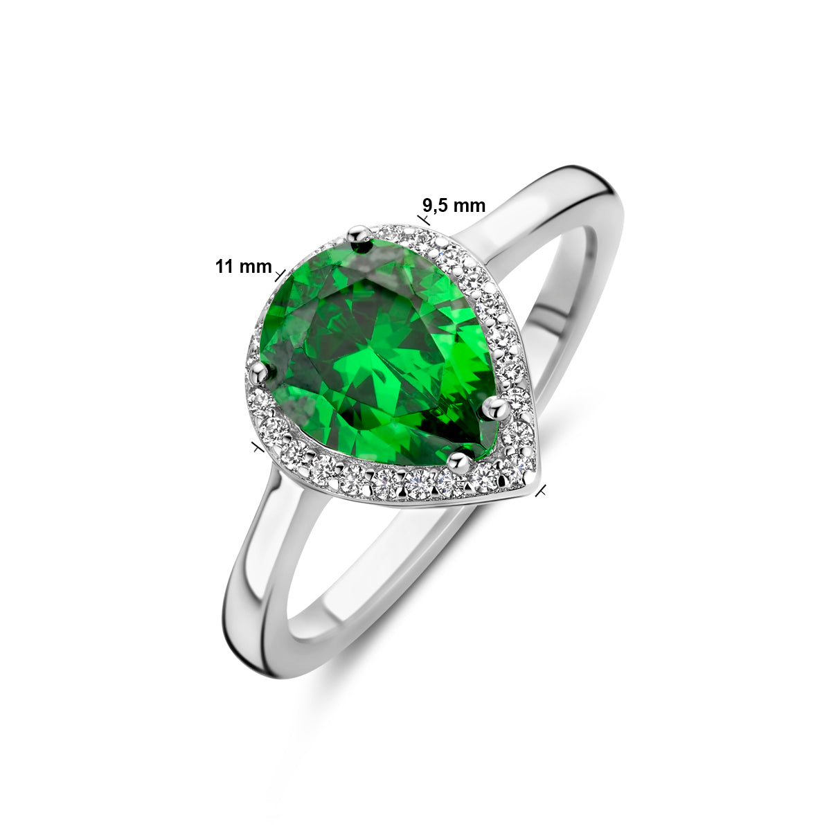 vDam Ring Wit En Groen Zirkonia Halo Zilver Gerhodineerd 1339058 Maat 16½
