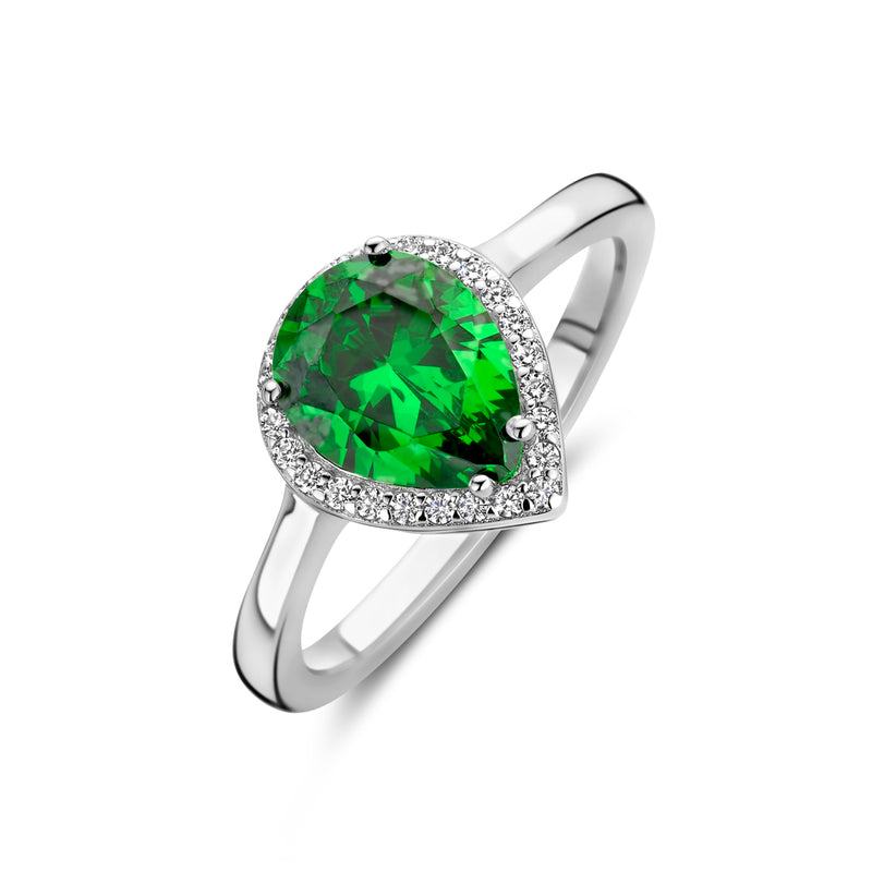 vDam Ring Wit En Groen Zirkonia Halo Zilver Gerhodineerd 1339062