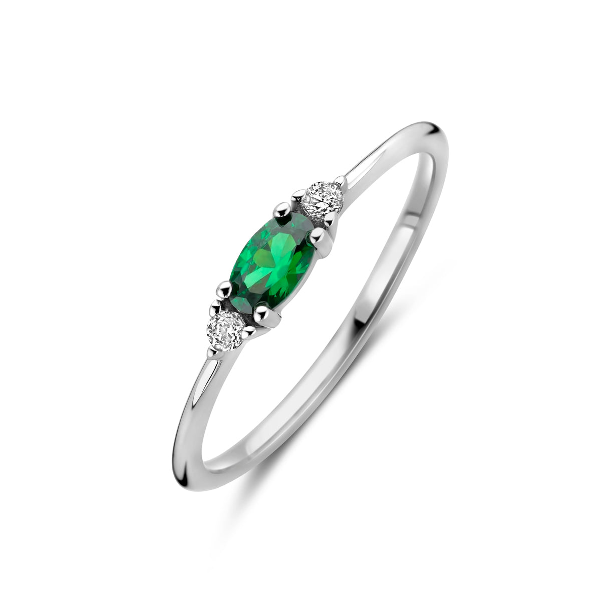 vDam Ring Wit En Groen Zirkonia Zilver Gerhodineerd 1339077