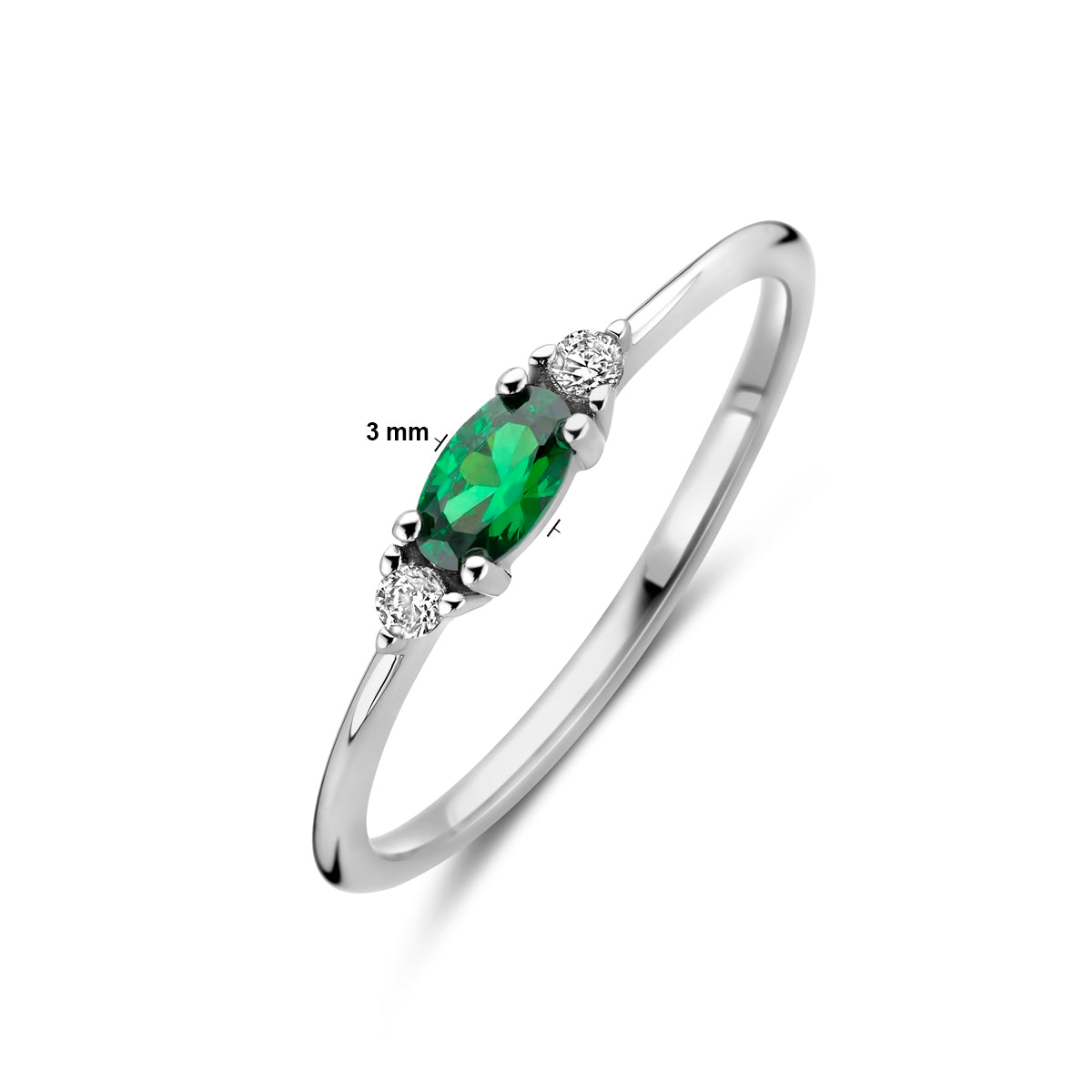 vDam Ring Wit En Groen Zirkonia Zilver Gerhodineerd 1339077 Maat 18½