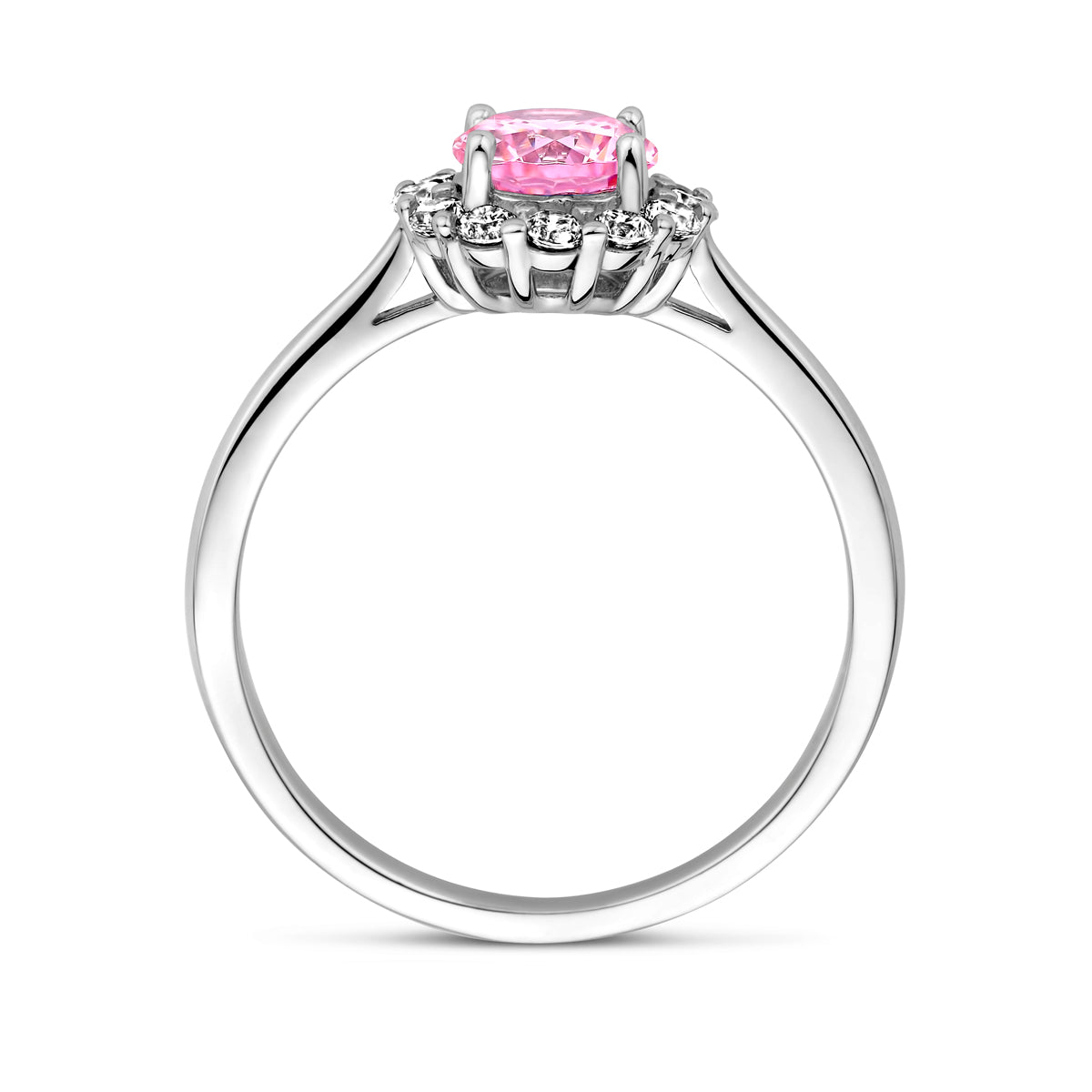 vDam Ring Wit En Roze Zirkonia Halo Zilver Gerhodineerd 1338725 Maat 17¾