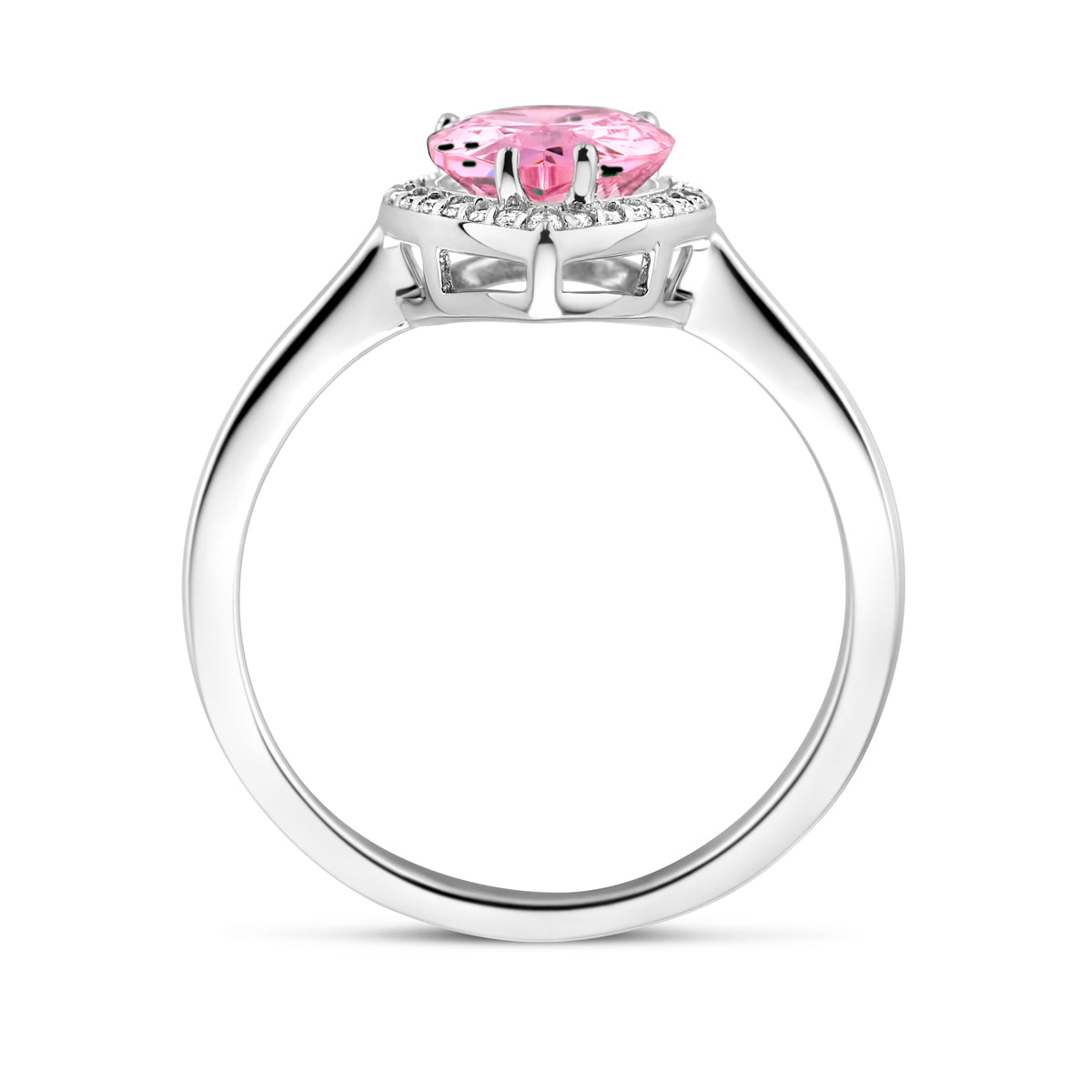 vDam Ring Wit En Roze Zirkonia Halo Zilver Gerhodineerd 1339050 Maat 17¾