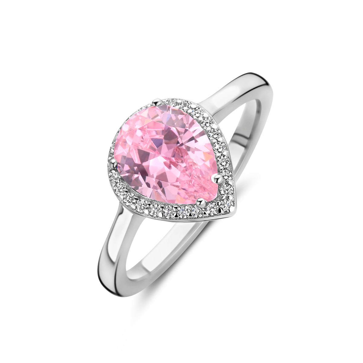 vDam Ring Wit En Roze Zirkonia Halo Zilver Gerhodineerd 1339050