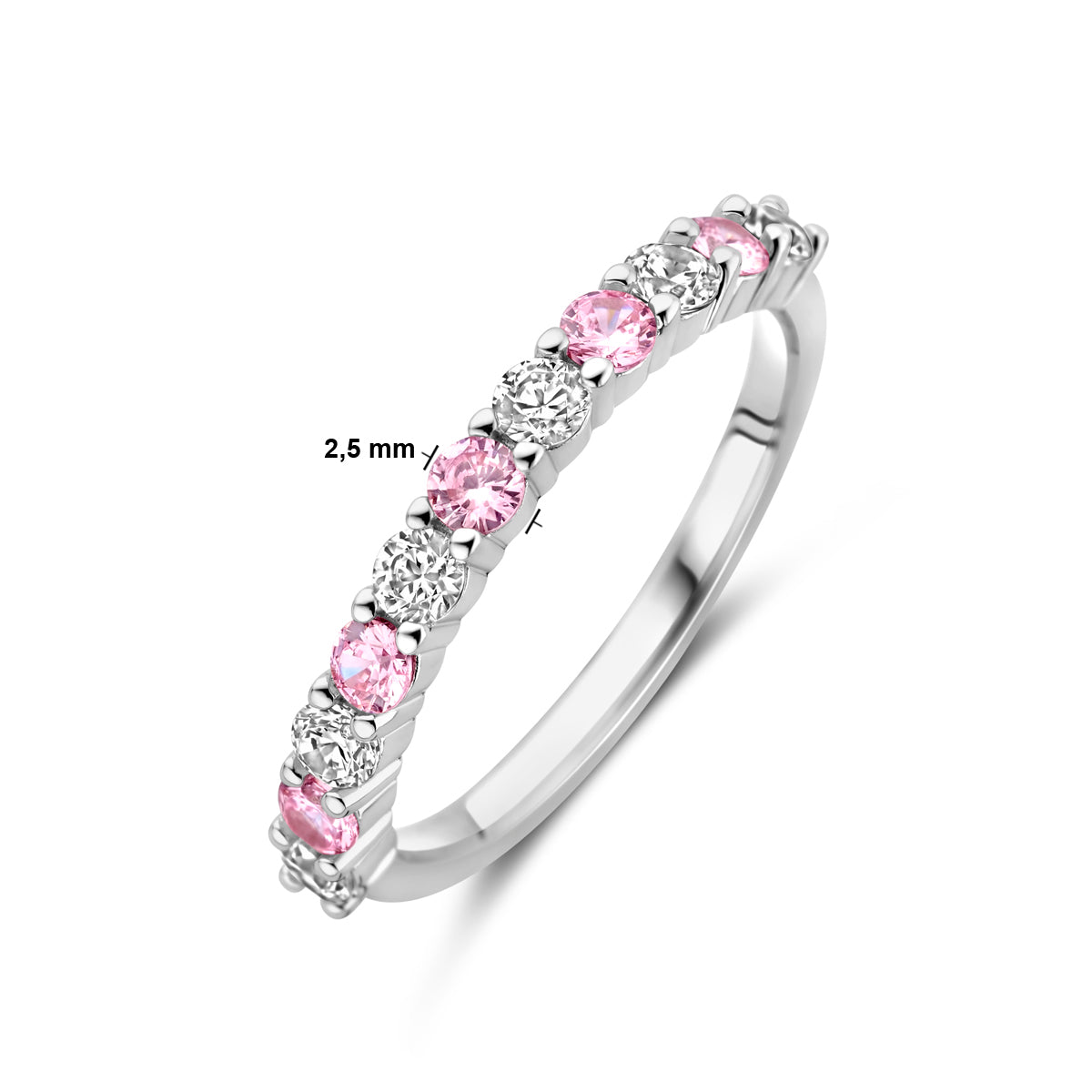 vDam Ring Wit En Roze Zirkonia Zilver Gerhodineerd 1338903 Maat 17¼