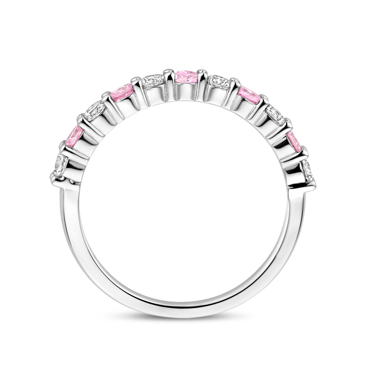 vDam Ring Wit En Roze Zirkonia Zilver Gerhodineerd 1338903 Maat 17¼