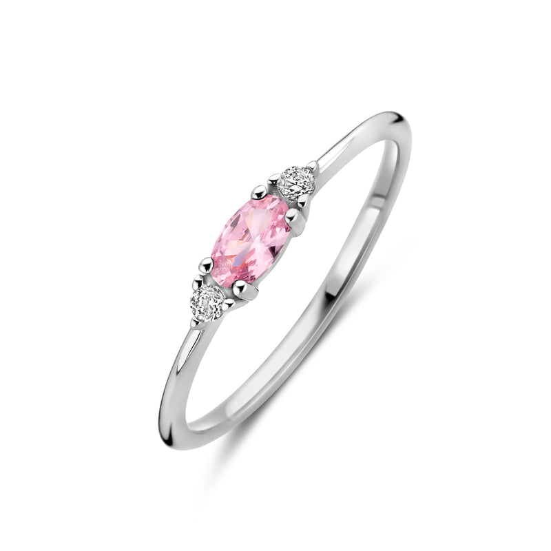 vDam Ring Wit En Roze Zirkonia Zilver Gerhodineerd 1339066