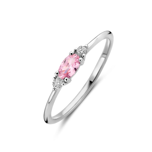 vDam Ring Wit En Roze Zirkonia Zilver Gerhodineerd 1339066