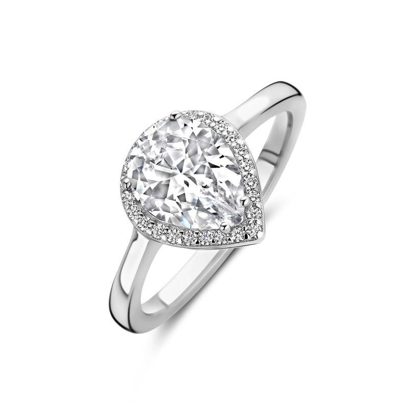 vDam Ring Wit Zirkonia Halo Zilver Gerhodineerd 1339045