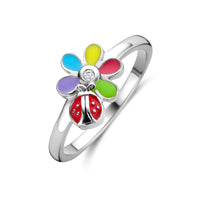 vDam Ring Zirkonia Bloem En Lieveheersbeestje Zilver Gerhodineerd 1341442