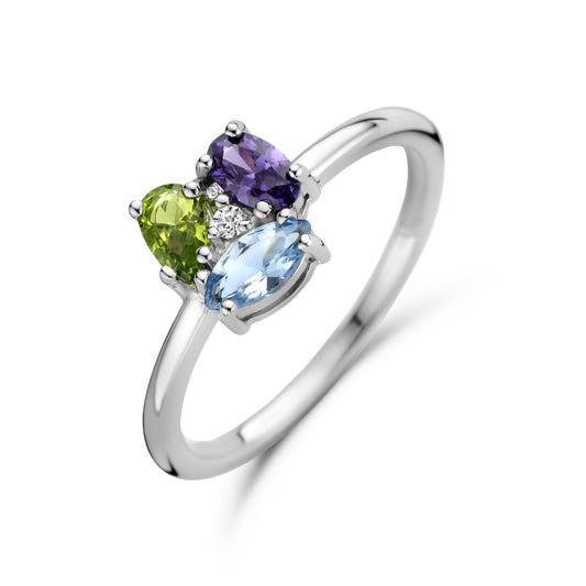 vDam Ring Zirkonia En Synth Edelstenen Zilver Gerhodineerd 1336579