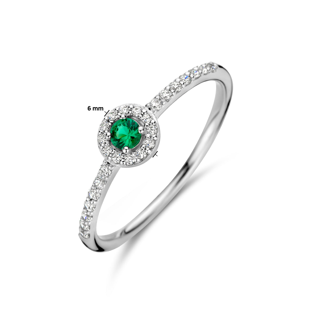 vDam Ring Zirkonia En Synth Smaragd Halo Zilver Gerhodineerd 1335509 Maat 19