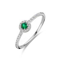 vDam Ring Zirkonia En Synth Smaragd Halo Zilver Gerhodineerd 1335509