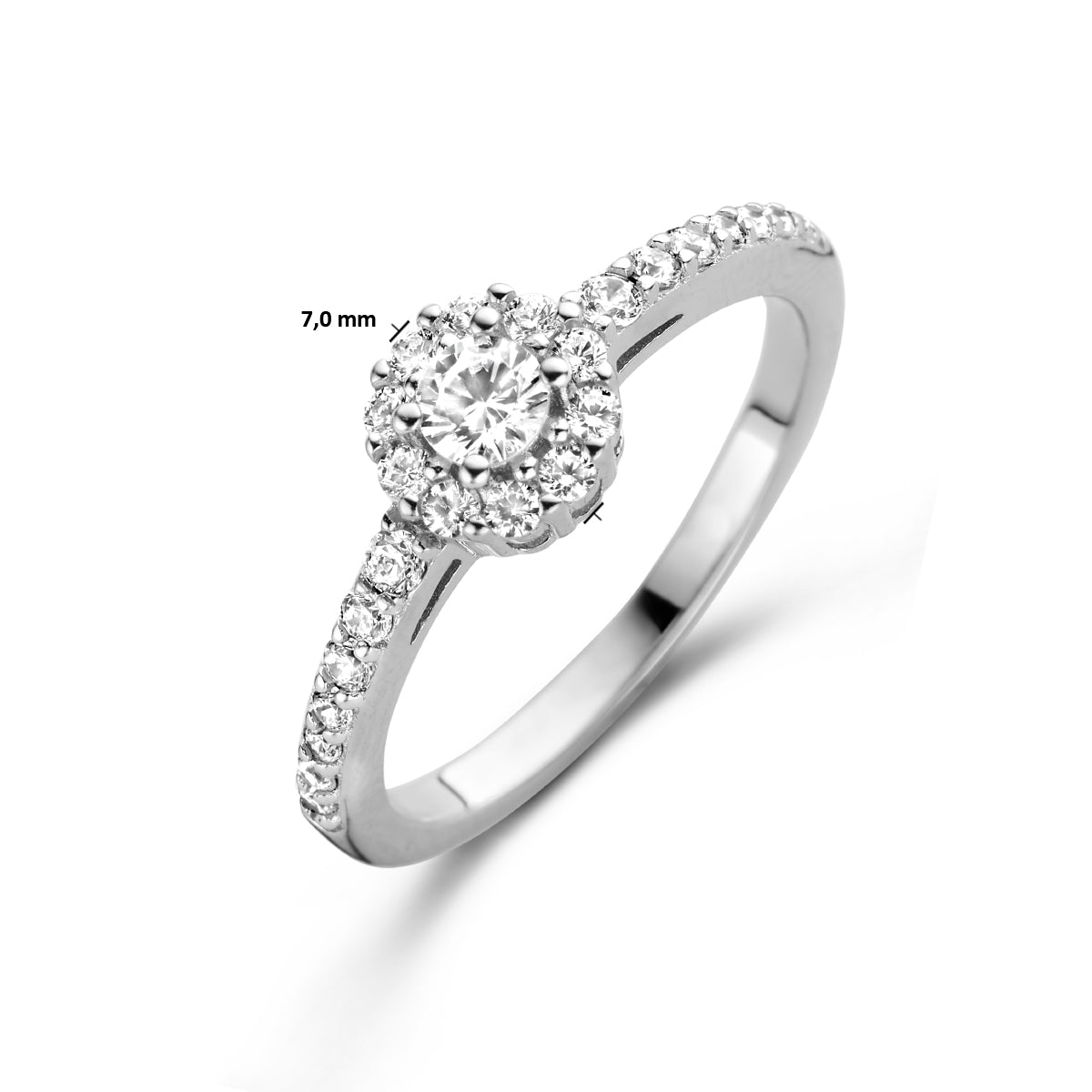 vDam Ring Zirkonia Halo Zilver Gerhodineerd 1334772 Maat 16½