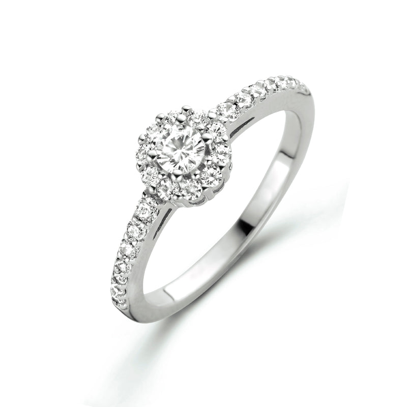 vDam Ring Zirkonia Halo Zilver Gerhodineerd 1334995