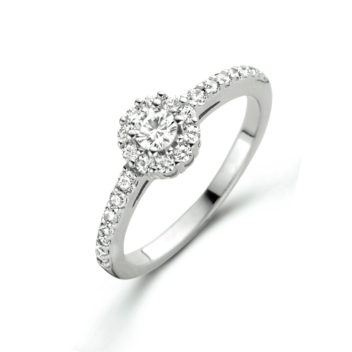 vDam Ring Zirkonia Halo Zilver Gerhodineerd 1334996