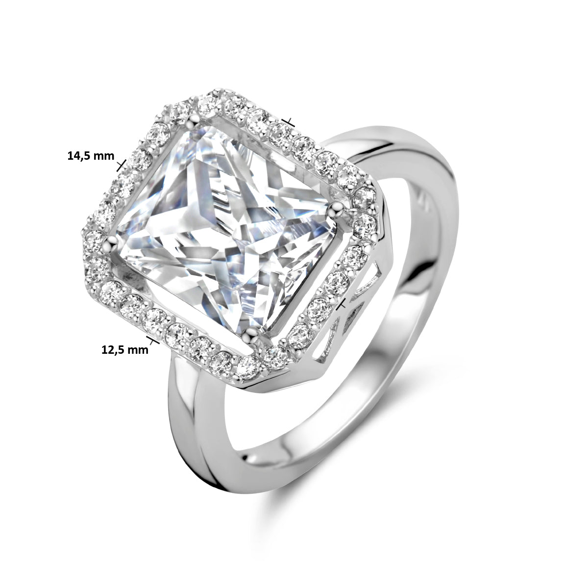 vDam Ring Zirkonia Halo Zilver Gerhodineerd 1335165 Maat 18½